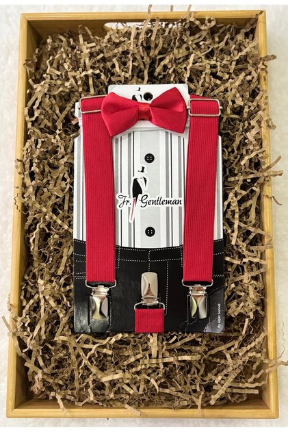 Baby Boy & Child Red Pants, Suspenders and Bow Tie Set, Suitable for Ages 1-8