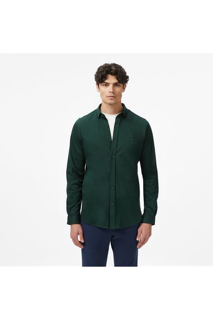 Erkek Slim Fit Koyu Yeşil Gömlek