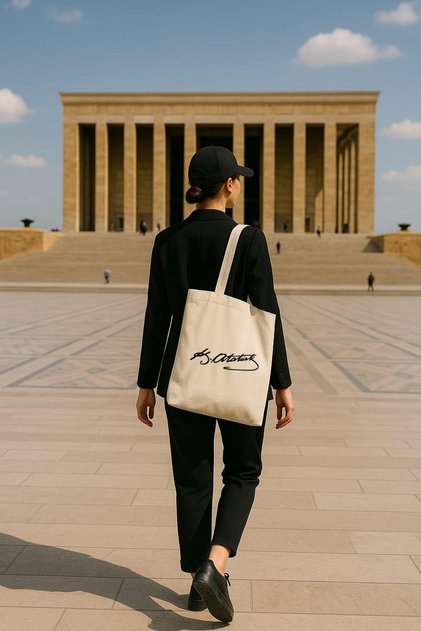 Kanvas Atatürk İmzası Baskılı Bez Çanta