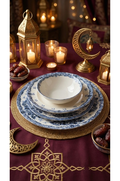 KÜTAHYA HOME Blue Romance 24 Parça Desenli Porselen Yemek Takımı
