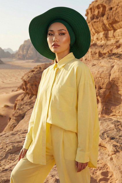 Combed Cotton Bonnet Turban with Detachable Bow on the Back, S-4, Green