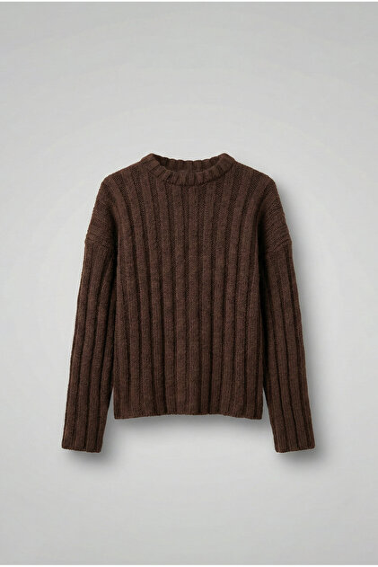 Men's Oversize Thick Ribbed Knit Sweater Brown