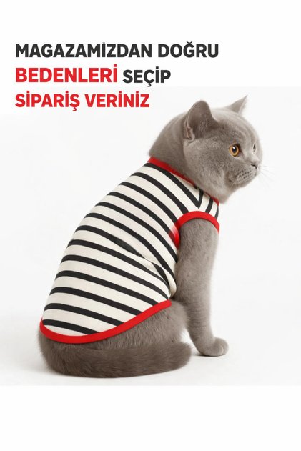 Kedi Kıyafeti Atleti - Çizgili Sevimli Tasarımlar )1kg 10 Kg) S Beden