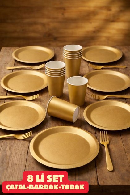 Karton Gold 8 Adet Renkli Tabak Bardak Set Doğum Günü Süsleme Parti Malzemesi SüslemeDoğum Günü