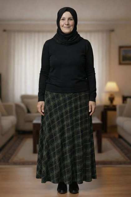 Kaşe Ekoseli Standart Beden Etek