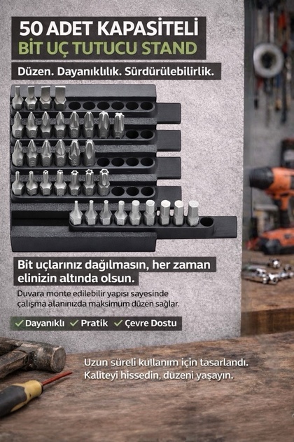 50 Adet Kapasiteli Duvara Monte Bit Ucu Tutucu Stand – Tornavida & Matkap Ucu Düzenleyici Aparat