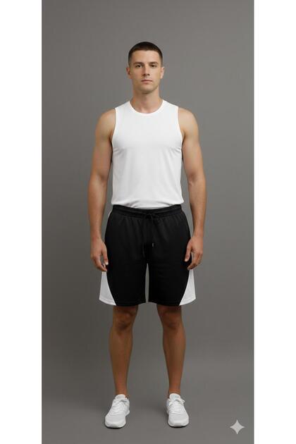 File Basketball Training Bermuda Sports Shorts Black Triangle Detail White