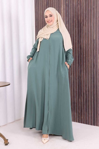 Zippered Sleeve Cuffs Gathered Mevlana Ferace 6007 Mint