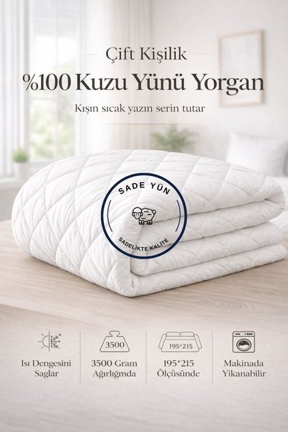 Çift Kişilik %100 Kuzu Yünü Yorgan