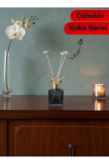 Kristal Çiçek Tasarımlı Cam Çubuklu Oda Kokusu Şişesi– 100 ml