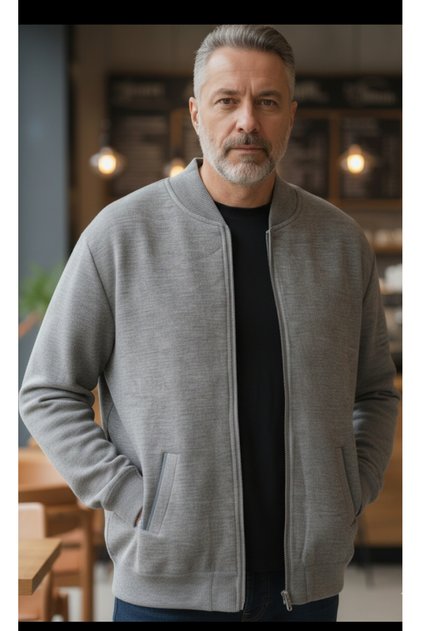Men's Cardigan with Zipper Lining and Steel Knitting