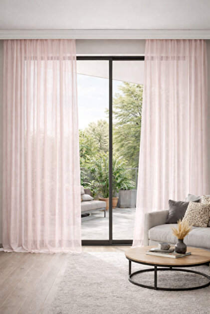 Tulle Curtain Natural Linen Look Living Room No Ironing Lead-Free Single Panel Extrafoam Pink