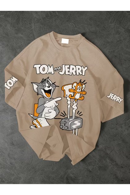 Unisex Tom and Jerry Sırt Printed Oversized T-Shirt