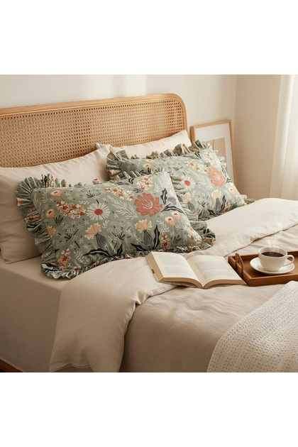 Ruffled Pillowcase Floral Patterned 2-Piece 50 X 70 cm Single Size