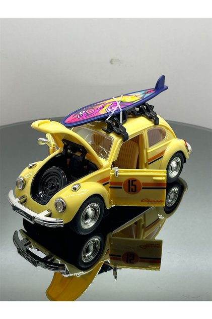 Metal Vosvos Model Car with Lighted Music and Opening Doors with Accessories Yellow