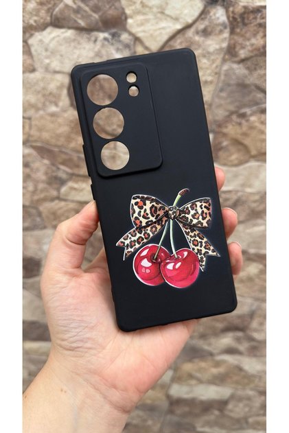 Vivo V29 Compatible Cherry Bow Leopard Pattern Silicone Shock-Absorbing Classic Protective Rubber Case
