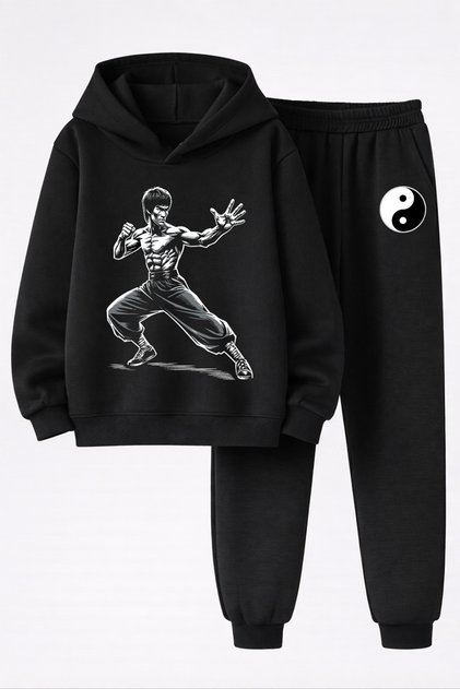 Kung-Fu Printed 3-Ply Sweatshirt and Trackpants Children's Bottom-Upper Set