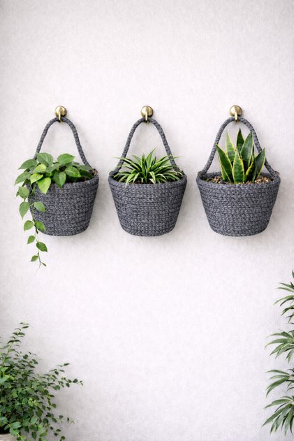 Basket 3-Piece Mini Decorative Cobalt Organizer 12X10 cm (Plants and Hanging Apparatus Not Included)