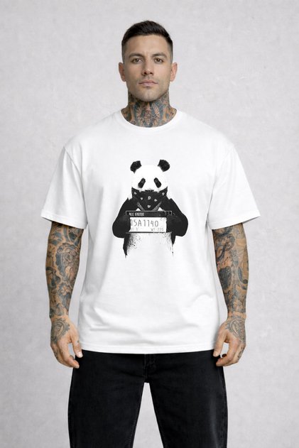 T-Shirt Oversized Comfortable Fit Sorgu Panda Printed 100% Cotton