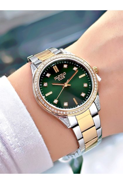 Special Design Steel Band Steel Case Gold-Green Color Women Wristwatch S02227Mr