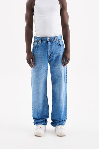 Erkek Relaxed Baggy Jean Pantolon Mavi