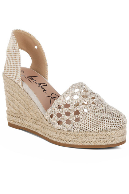 Women Woven Lace-Up Espadrille Wedges in Beige