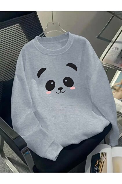 Bear Printed Oversize Unisex Women/Men's Crew Neck Sweatshirt
