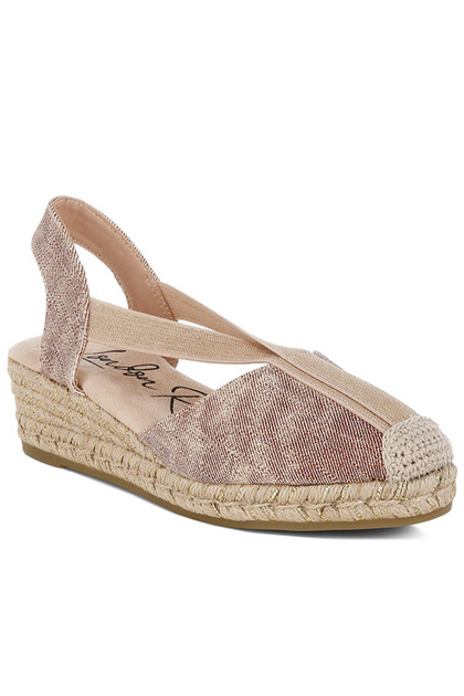 Women Metallic Woven Espadrille Wedges in Blush