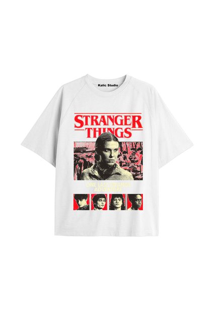 Stranger Things Printed Oversized Unisex T-Shirt White
