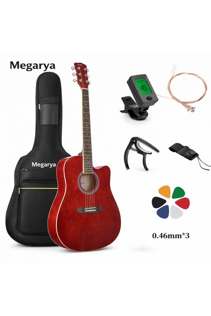 41 Inch Beginner Acoustic Guitar Digital Tuner, Plastic Capo, Picks & String Set –Wine Red