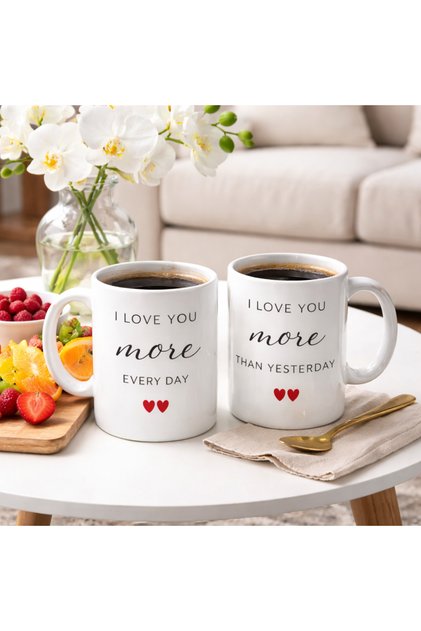 Set 2 cani cadou pentru cuplu indragostit, ceramica alba, mesaje romantice, TIPO-ART