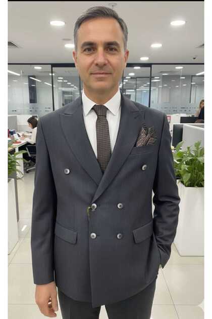Double-Breasted Cut Self-Patterned Regular Fit Men's Suit