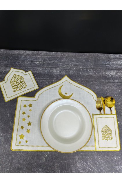 12-Piece Dinner Set for 6 People with Integrated Spoon Holder and Ramadan Mubarak Embroidered