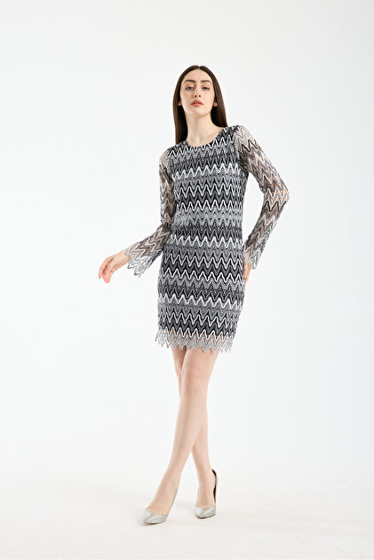 Zigzag Pattern Long Sleeve Dress
