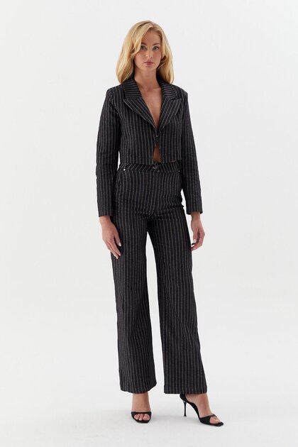 Striped Slim Trousers Black