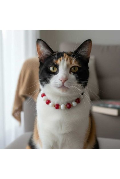 Red Beaded Cat Necklace – Stylish and Decorative Pet Accessory