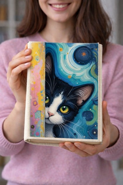 Cat Pattern Cloth Book Cover – Artistic Printed Fabric Book Container, Book Protective Sleeve