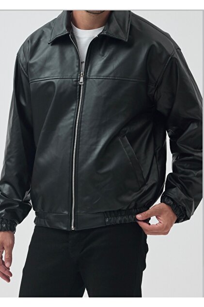 ATKGİYİM Atk Clothing Men's Black Oversized Zipper Faux Leather