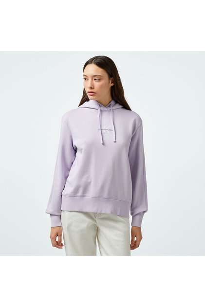 Washed Monologo Regular Hoodie Kadın Mor Sweatshirt