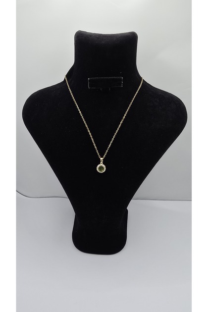 Stainless Steel Gold Color Vintage Style Green Zircon Stone Necklace