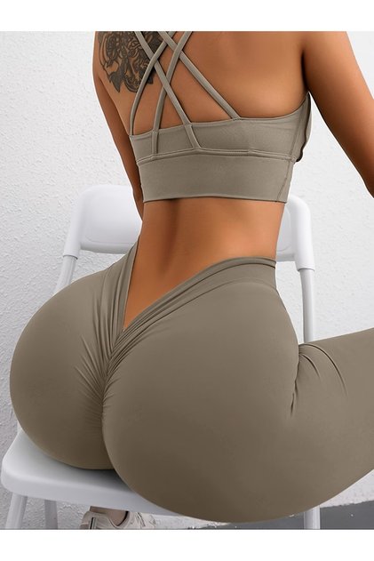 Compression Back V Halter Cut Back Double Cross Piped Tights Crop Suit