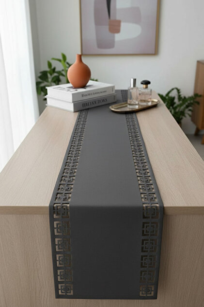 Ekol Series Faux Leather Runner & Console / 25X130Cm - Anthracite