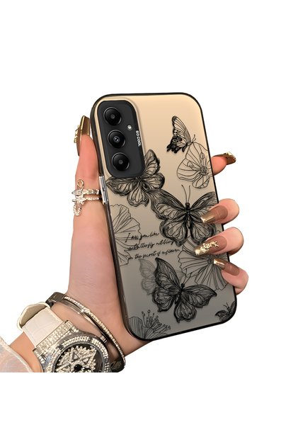 Samsung Galaxy A05S Compatible Colorful Silver Matte Glossy Surface Impact Protection Case with Butterfly Pattern