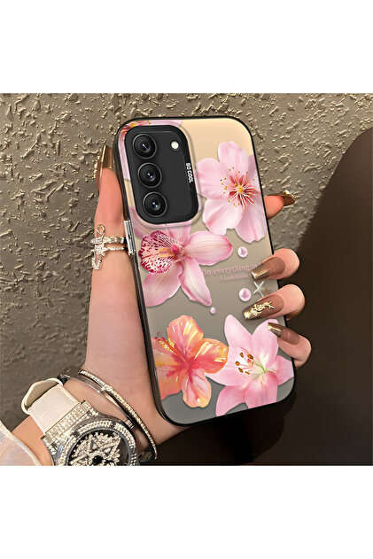 Samsung Galaxy S22 Compatible Flower Pattern Matte Glossy Surface Impact Protection Colorful Silver Case