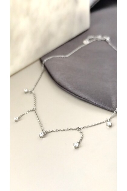 316L Steel Zircon Single Stone Dangle Minimal Model Silver Steel Non-Tarnish Necklace-45Cm