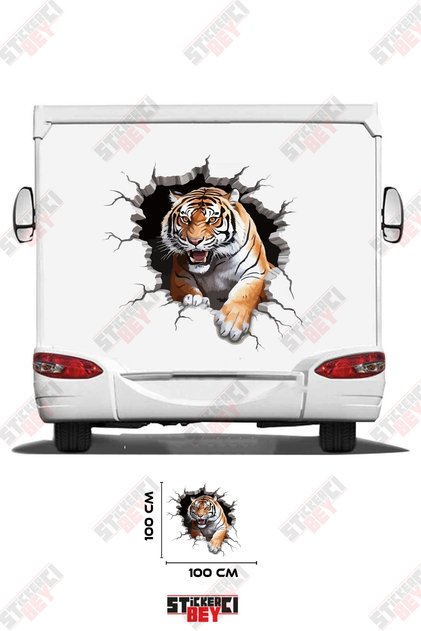 Caravan Sticker with Tiger Image Coming Out of the Shredded Wall