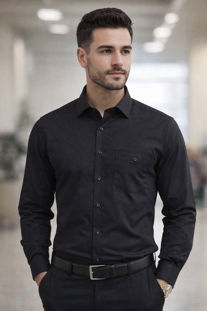 Men's Classic Wide Fit Long Sleeve Pocketed Cotton Chambray Office Style Gift Boxed Men's Shirt