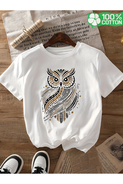 Unisex Oversized Owl Printed T-Shirt - Owl T-Shirt