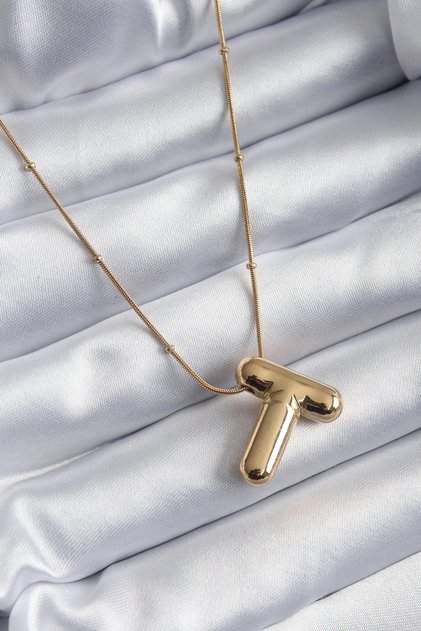 316L Steel Gold Color Bubble "T" Letter Model Women's Necklace