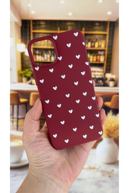iPhone 13 Compatible White Heart Patterned Silicone Shock-Absorbing Classic Protective Rubber Case